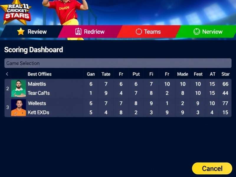 Real11 Cricket Stars Game Interface